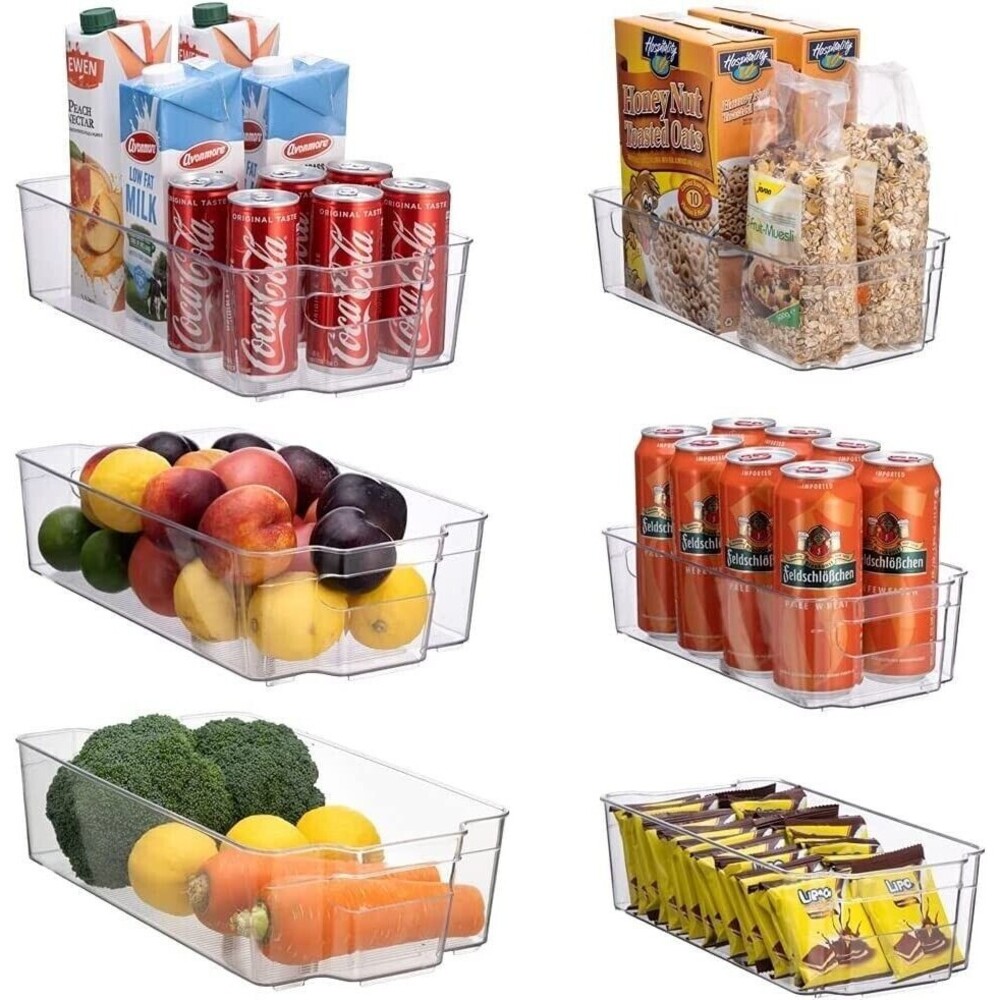 6 Pack Stackable Refrigerator Organizer Bins Clear Storage Bins for Organizing